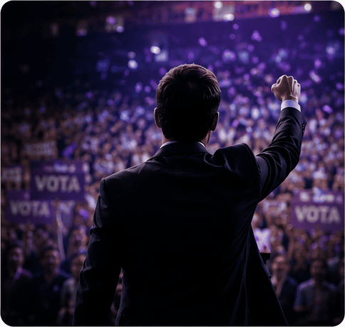Candidato en un mitin con la multitud